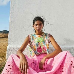 Farm Rio Embroidered Linen Top